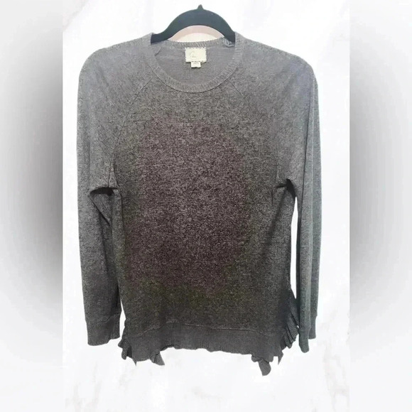 Anthropologie post  stamp grey relaxed fit ruffled long sleeve sweater XS - Picture 2 of 5
